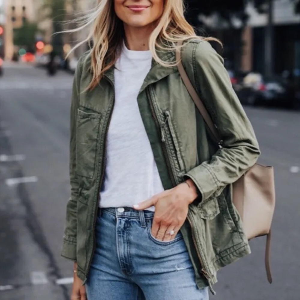 Madewell Army Green Surplus Zip Up Jacket